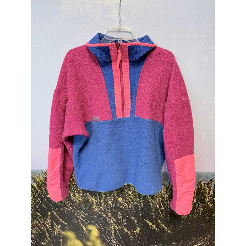 Vintage Fleece Pullover Jacket Color Block Pink Crab Art Outdoor Gorpcore